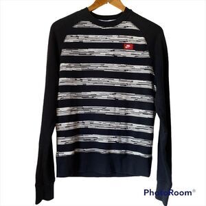 Nike Heritage Stripes Classic Crewneck Sweatshirt Pullover Sweater Black & white